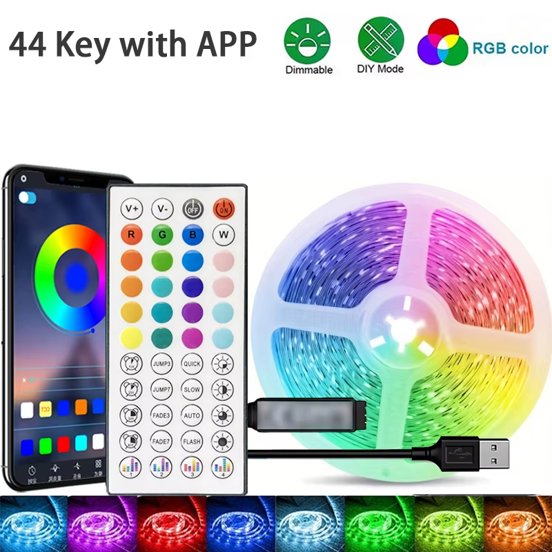 RGB LED Strip Lights 44 Keys APP Music Sync Remote USB 5V Flexible Tape Light
