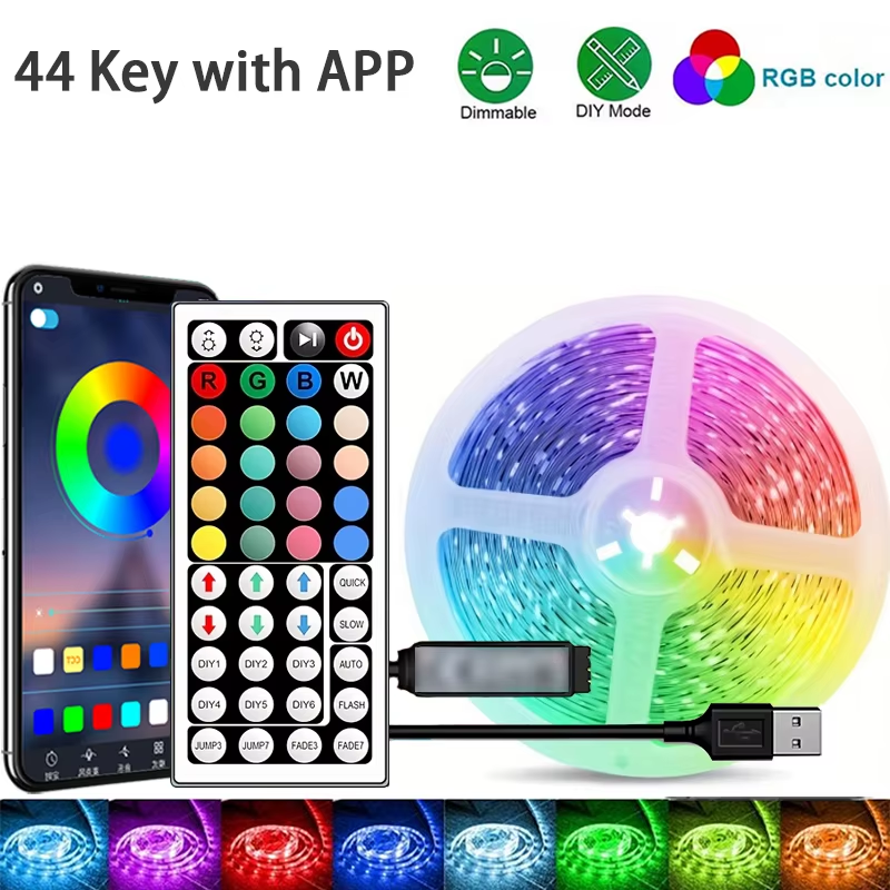 RGB LED Strip Lights 44 Keys APP Music Sync Remote USB 5V Flexible Tape Light