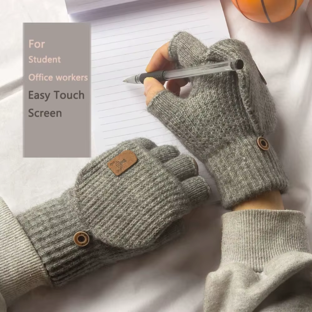 Winter Knitted Fingerless Gloves Warm Thick Touchscreen Half Finger Men Women