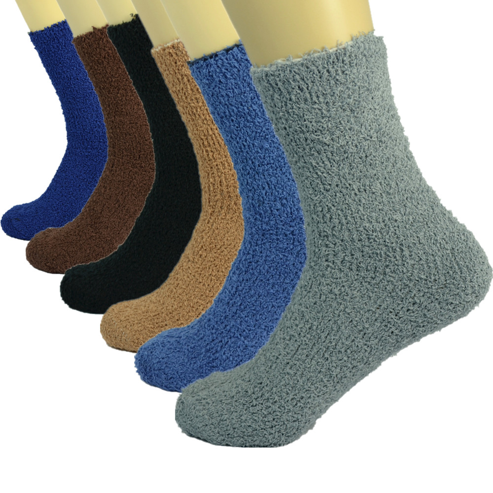 Men’s Winter Warm Slipper Socks – 6 Pairs, Soft Fuzzy House Socks, Size 10–13