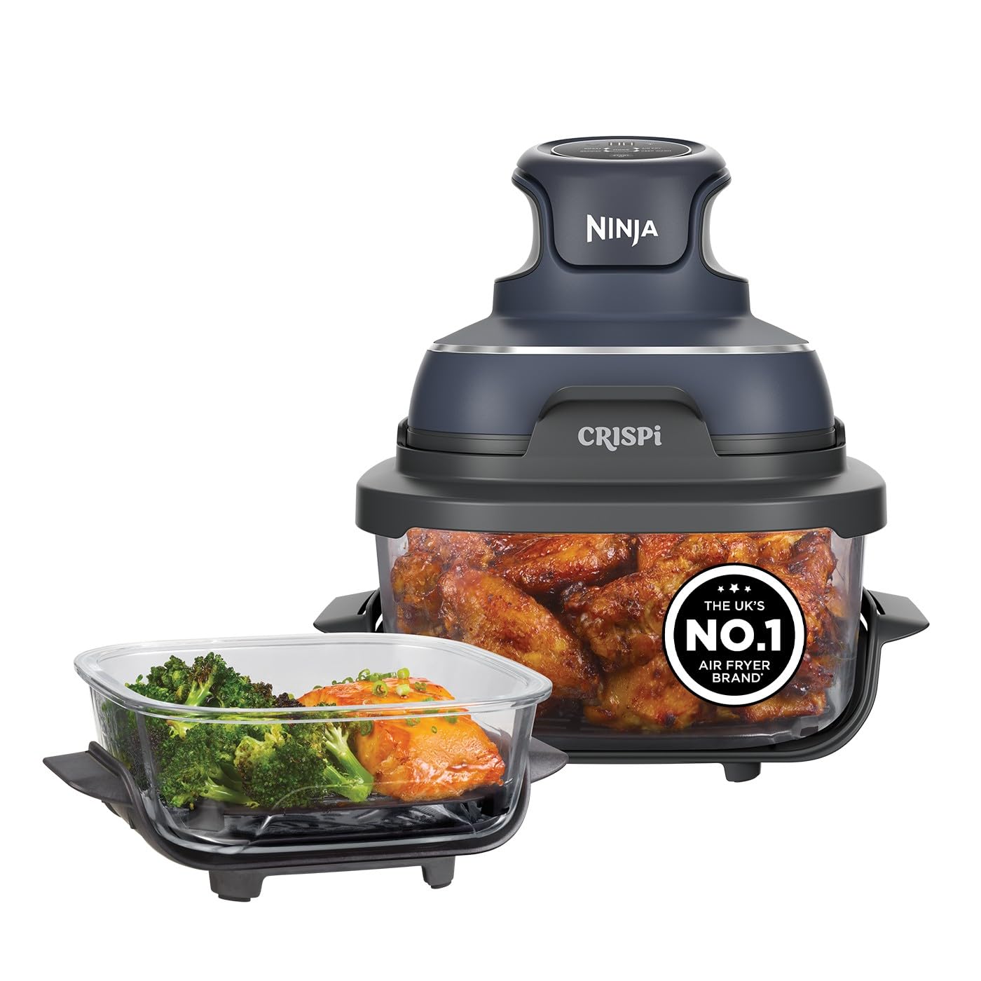 Ninja CRISPi Portable Air Fryer, 3.8L, 4-in-1: Air Fry, Roast, Keep Warm, Recrisp, Space Saving Compact Design, 2x Removable Glass Containers & Lids, 1700W, Cyber Space Blue FN101UKGY