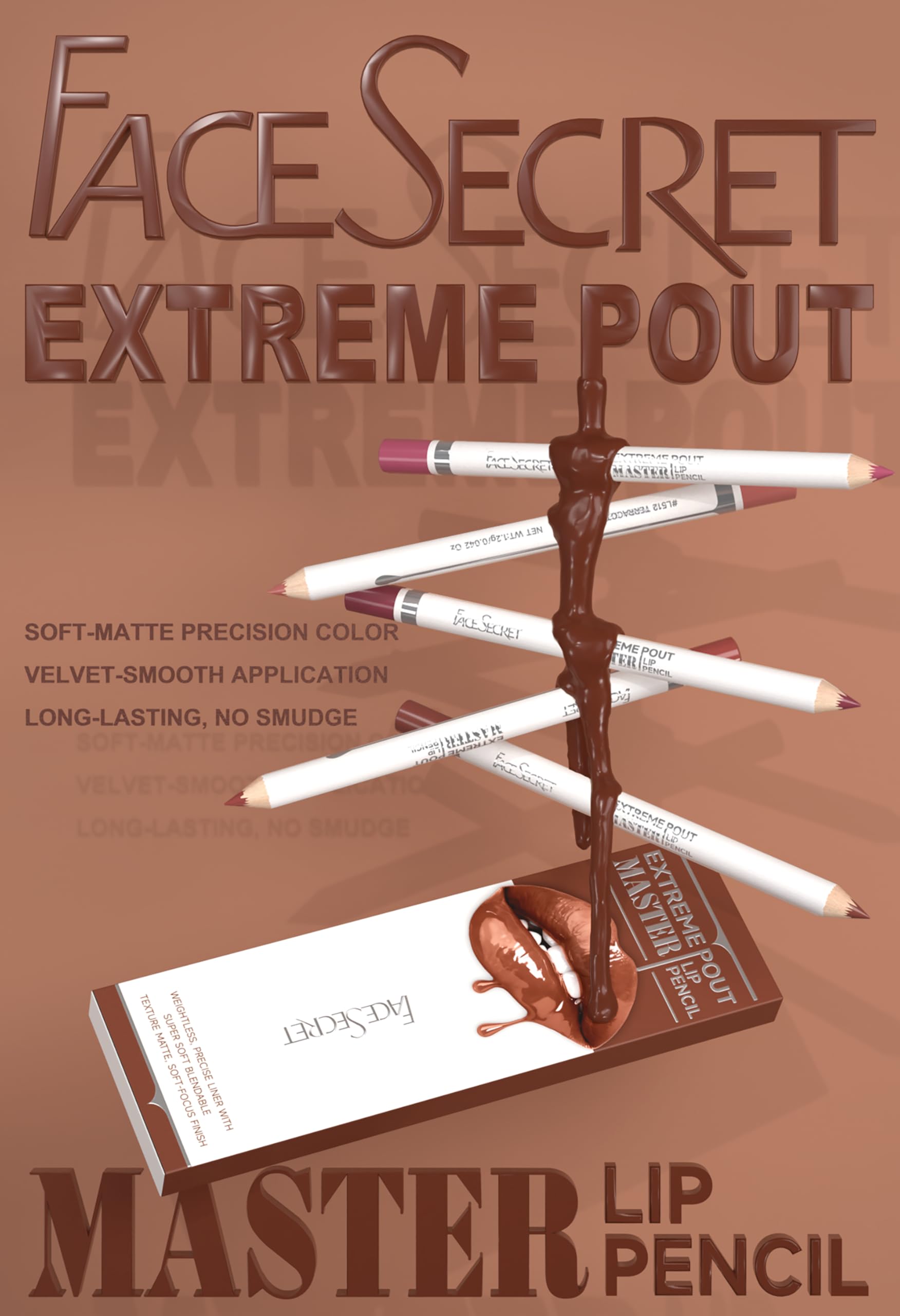 5PCS Extreme Master Lip Pencil Set, Matte Nude Lip Contour Lip Liner with Built-In Blending Brush, Smooth Long-Wear for Defined Lips (#01 ROSE COCOA)