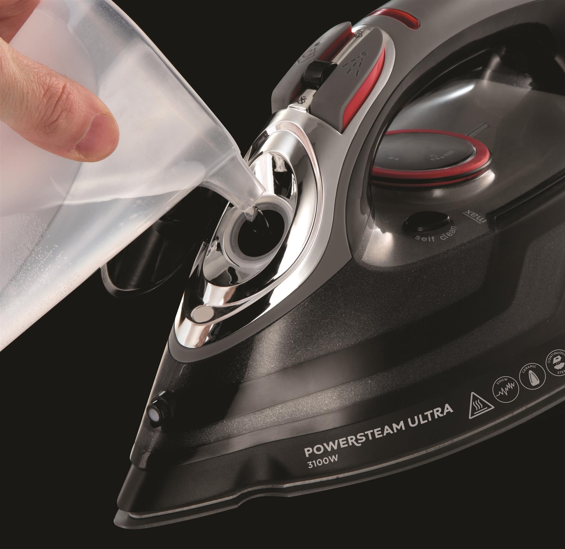 Russell Hobbs Steam Iron [3100W, 210 g/min extra steam boost, 70 g/min steam] Power Steam (350ml, ceramic soleplate, self-cleaning & spray water function, anti-limescale, drip stop) 20630