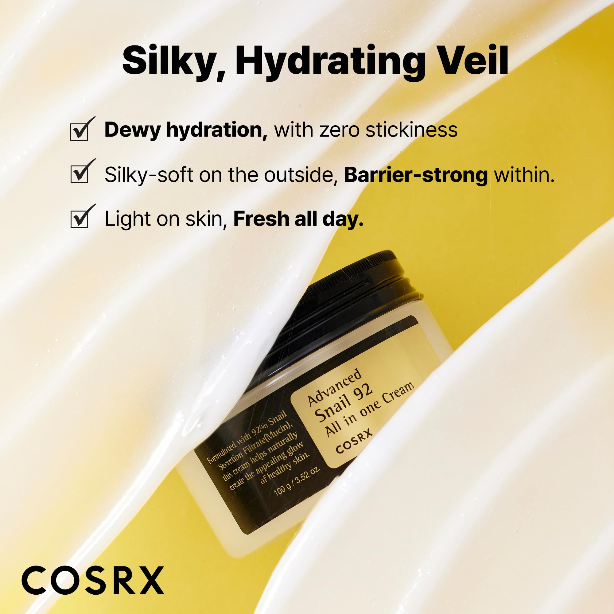 COSRX Advanced Snail 92 All in One Cream Korean Snail Mucin Face Cream & Gel Moisturiser for Dry Sensitive and Anti Aging Skin, Daily Soothing and Moisturising Cream, Korean Skincare 100g