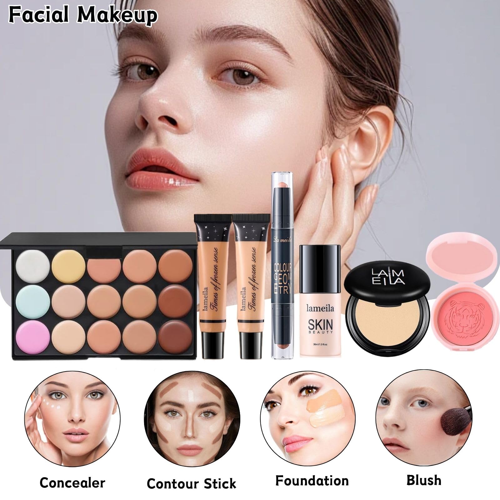 All in One Makeup Kit for Women Full Kit - 44PCS Professional Makeup Set with Foundation, Eyeshadow, Lipstick, Eyeliner - Complete Cosmetic Gift Set for Beginners and Professionals
